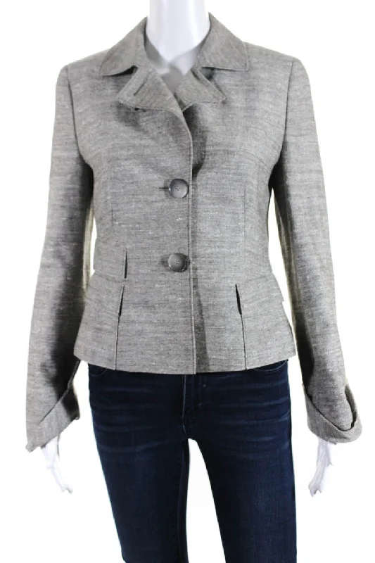 Akris Punto Womens Two Button Notched Lapel Light Jacket Gray SilkGlitter Jackets