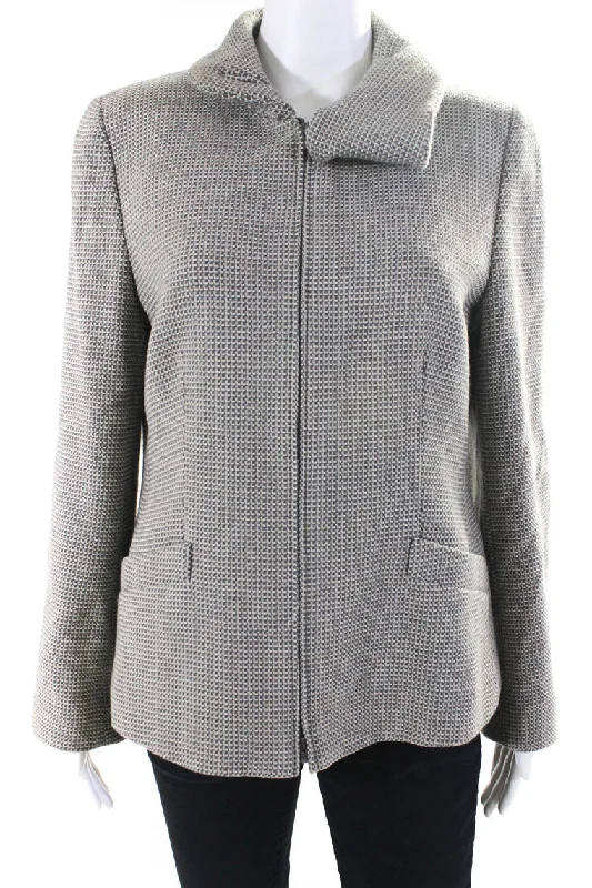 Armani Collezioni Womens Gray Textured Cowl Neck Long Sleeve JacketSequined Jackets