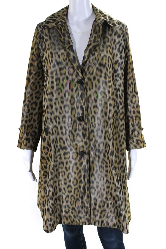 Christian Dior Womens Midi Length Leopard Print Taffeta Jacket Brown SilkRibbed Cuff Jackets