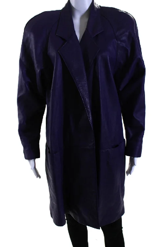 Giovinezza Moda By Rocco Womens Leather Wrap Coat Grape PurpleLeather-Paneled Jackets