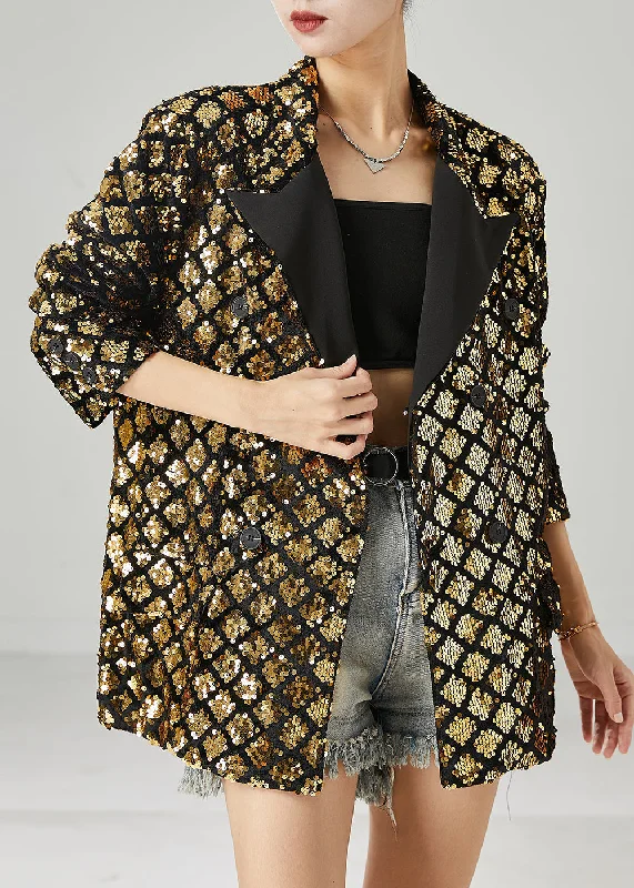 Golden Sequins Coat Oversized Double Breast SpringStatement Jackets