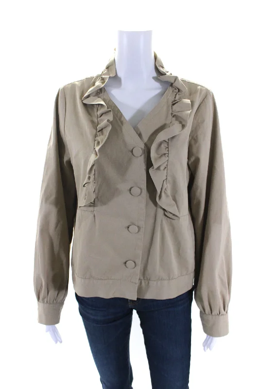 Sibel Saral Womens Ruffled Button Down Jacket Khaki Beige CottonCollege Jackets