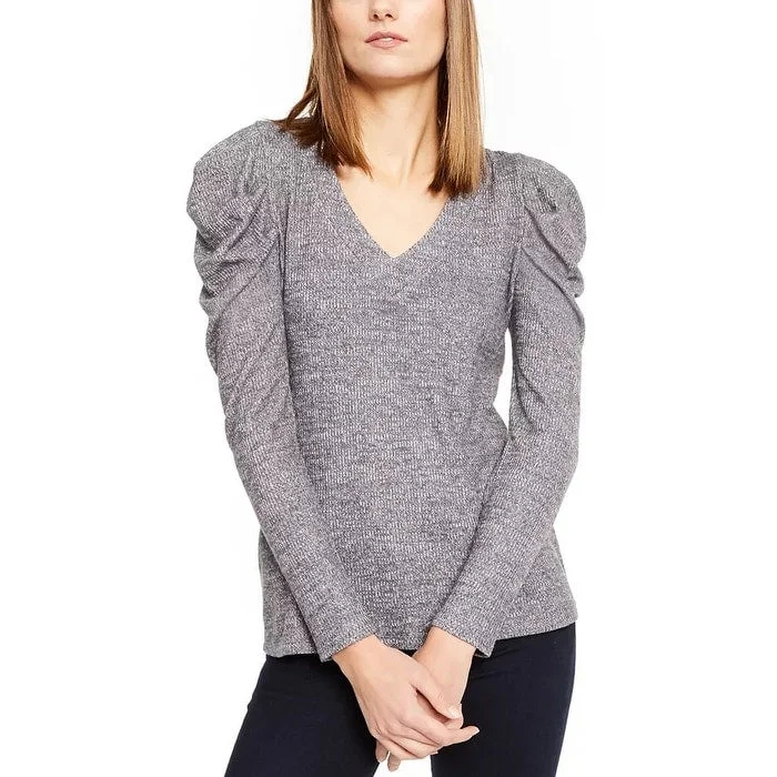 INC International Concepts Women's V-Neck Puff-Sleeve Knit Top Gray Size X-Large